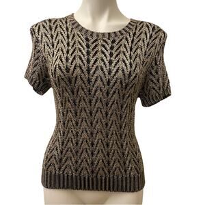 Black & Gold Cable Knit Sweater sz S crew neck Heavy Knit Sweater Metallic